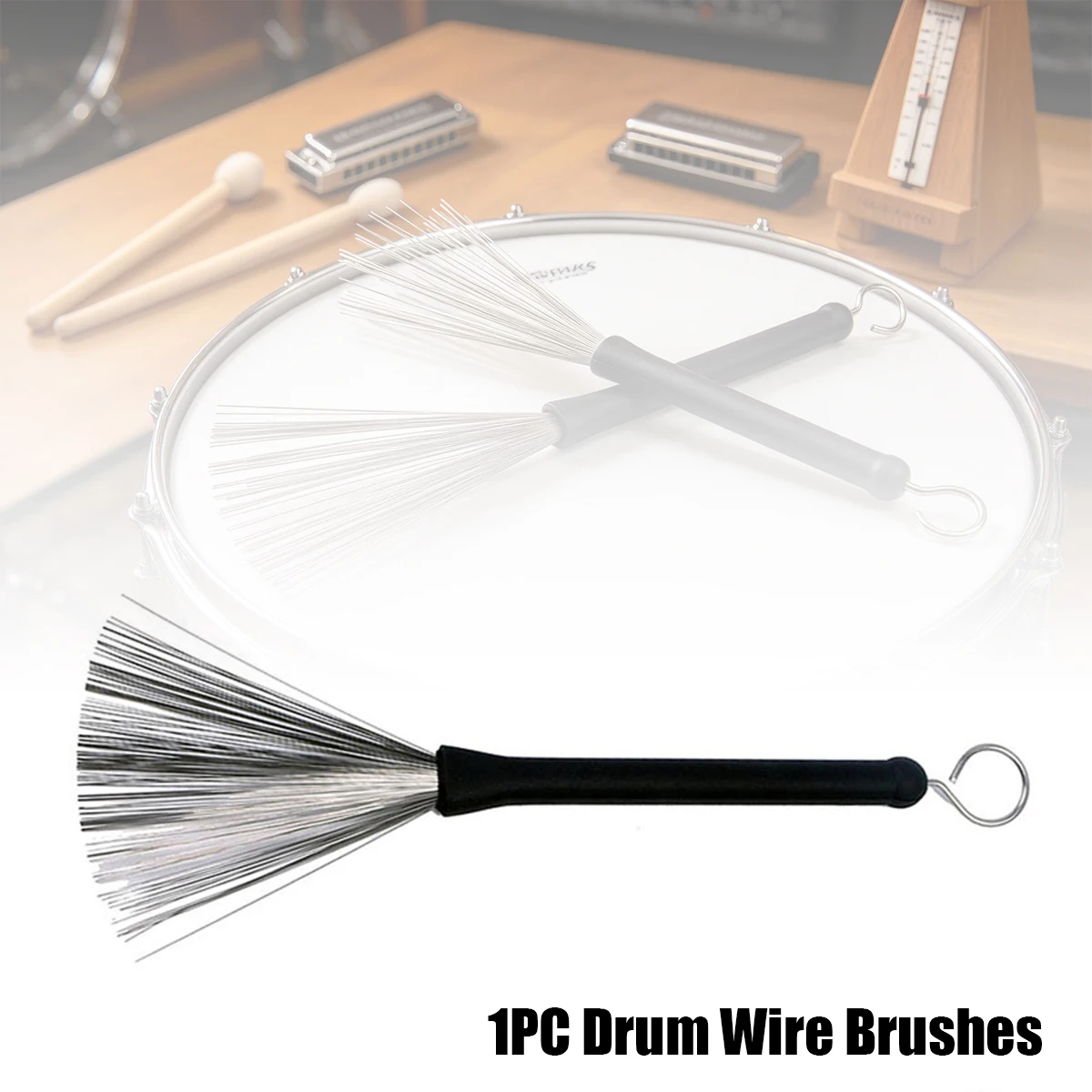 Miwayer 1PC/2PCS Drum Wire Brushes - Steel Wire, Retractable Loop End, Comfortable Plastic Handle, 32cm, for Percussion