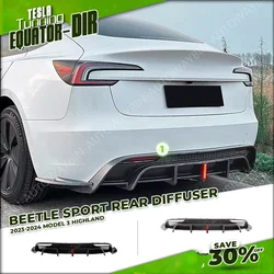 Body Kits For Tesla Model 3 Highland 2024 Beetle Rear Diffuser Bumper lip with Pilot Light Glossy Black Carbon Tesla Tuning Part