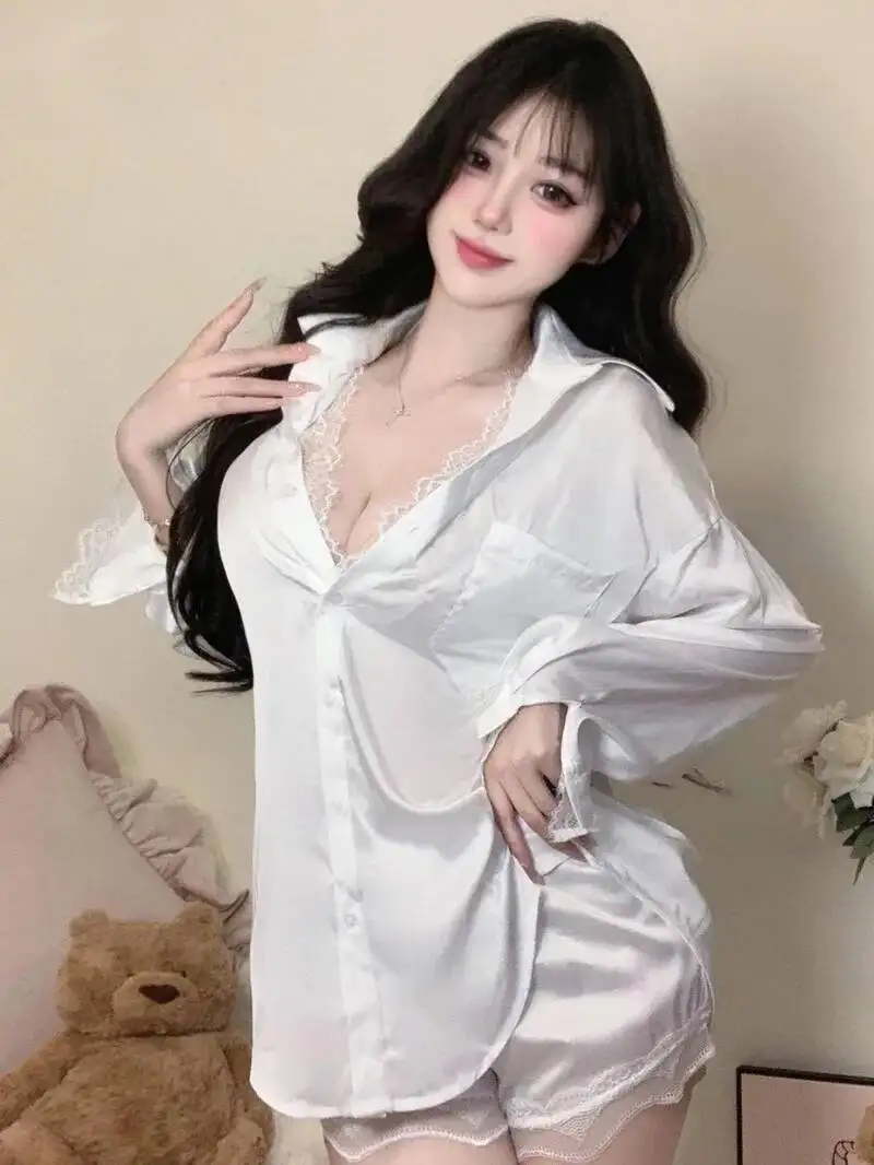 

Новые комплекты шорт в стиле Pure Desire, однотонные женские тонкие кружевные комплекты из двух предметов, домашняя одежда, очаровательные повседневные повседневные шорты WU8W