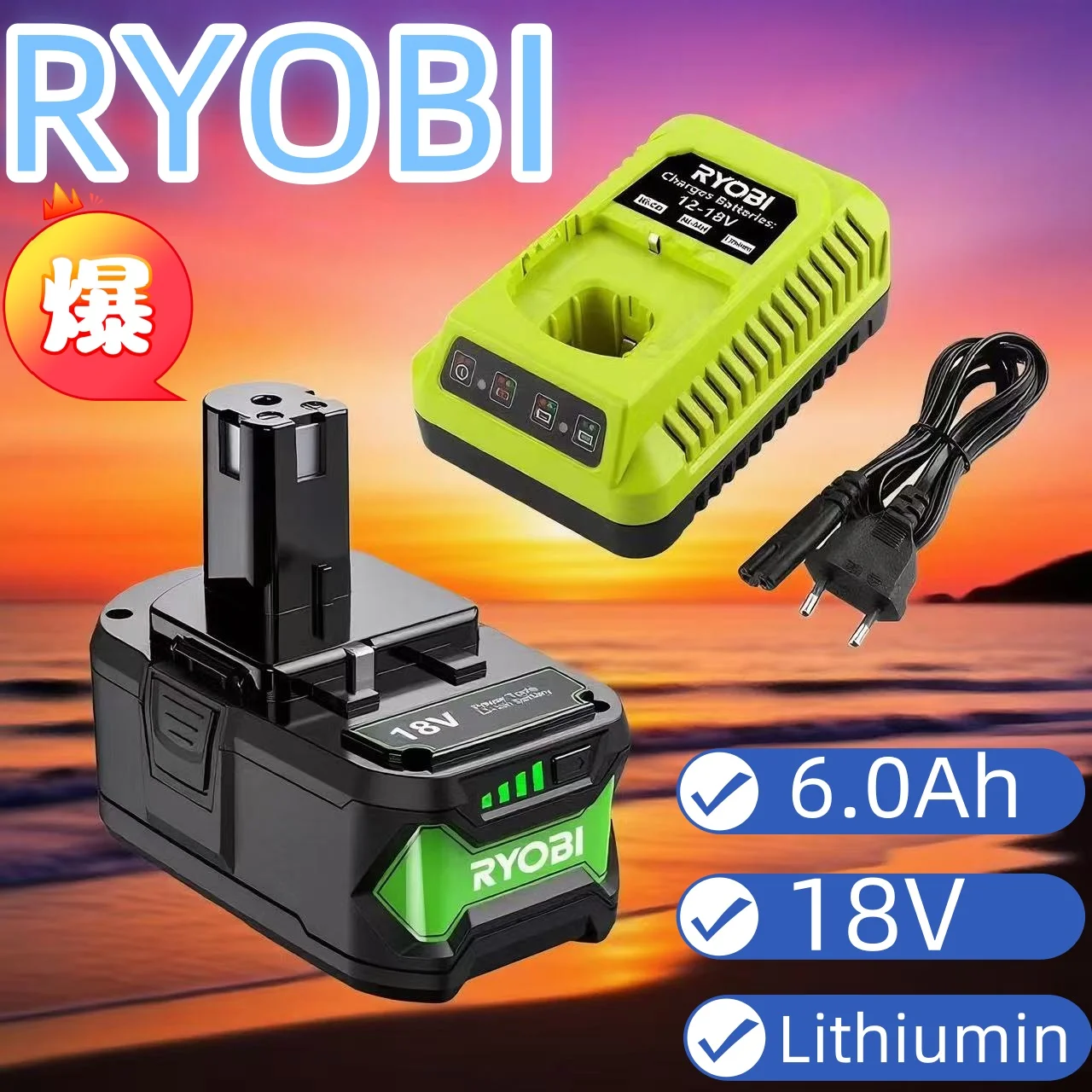 

6000mAh For Ryobi P108 Battery 18V Replacement Li-ion Battery cordless Power Tool BPL1820 P109 P106 P105 P104 Rattery Replacemen