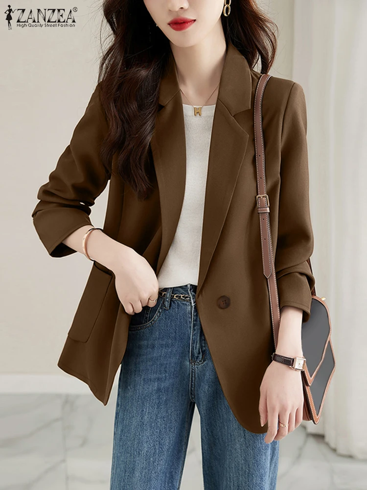 ZANZEA Elegant Lapel Neck Blazer Solid Office Lady Autumn 2024 Long Sleeve Leisure Blazer Loose Casual Women Classy Suit Jackets