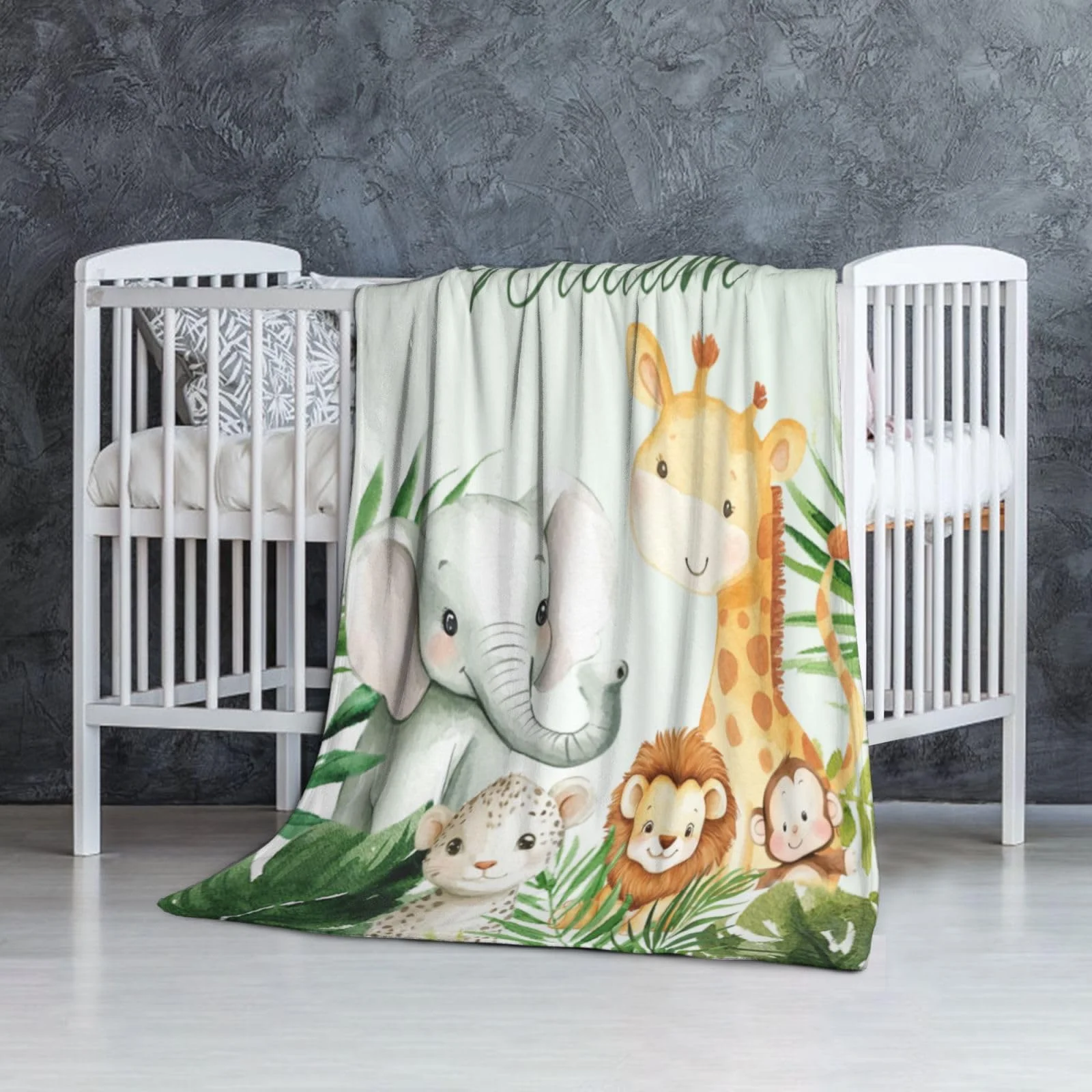 

VIKAMA Flannel Blanket, Jungle Animals Tropical Palm Leaf Flannel Blanket, Suitable for Children, Girls, and Women