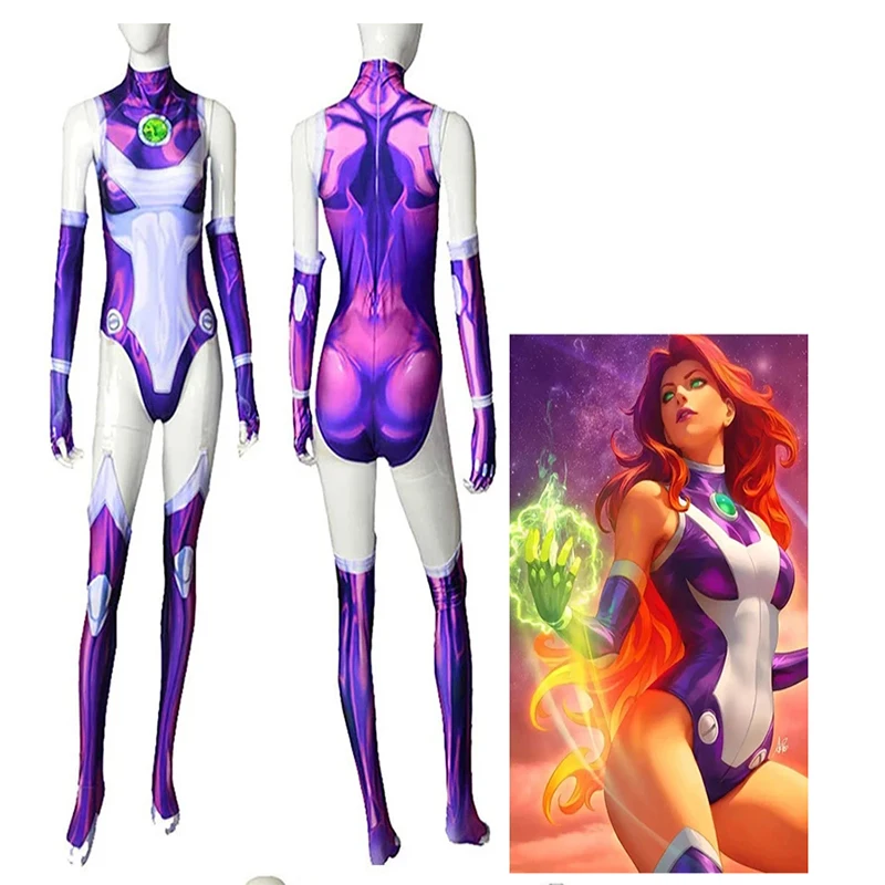 بدلة Starfire الخارقة Zentai بدلة الهالوين التأثيرية أزياء مثيرة للنساء ملابس حفلات الكرنفال