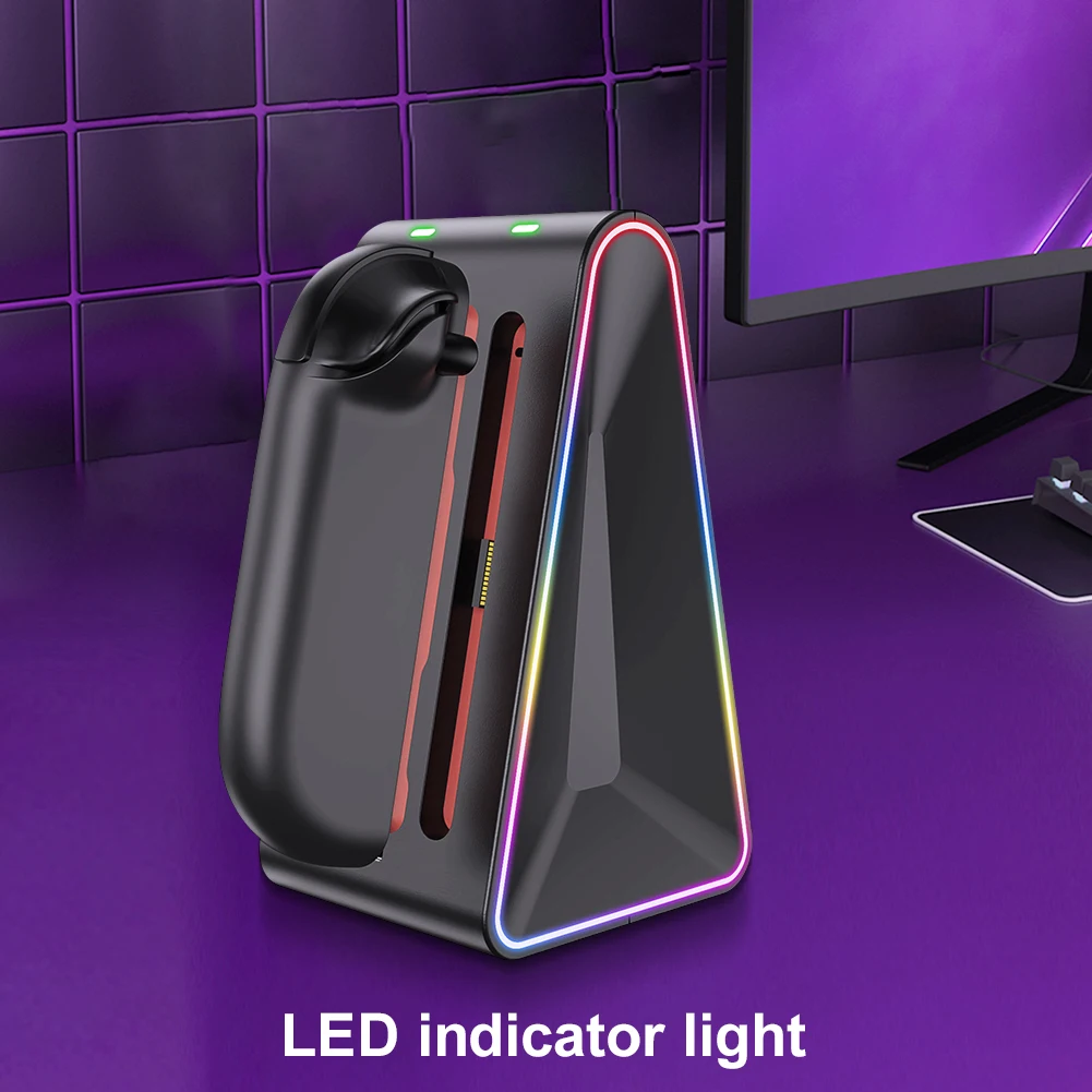 4 في 1 جهاز شحن RGB مقبض الضوء المحيط شاحن قاعدة شحن مثلث الشكل مقبض صغير قاعدة شحن لملحقات NS