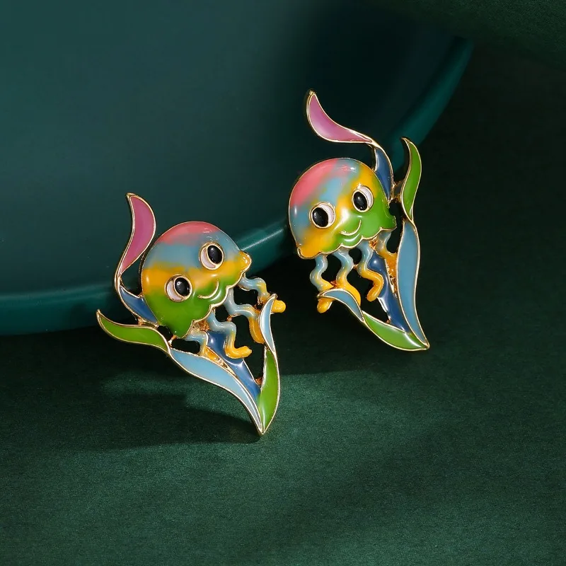 

New Fashion Enamel Glaze Seaweed Jellyfish Shape Earrings Cute Cartoon Fashionable Hand-painted Marine Life Earring Accessories