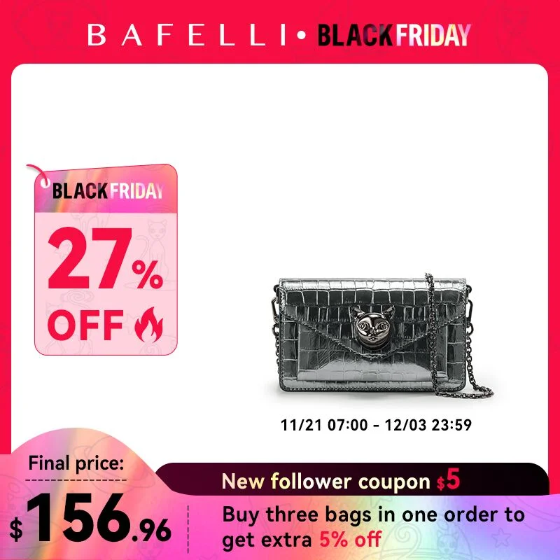 BAFELLI 2024 WOMEN'S BAG NEW MINI PARTY CASUAL CROCODILE LUXURY BRAND DESIGNER CAT FASHION CROSSBODY SHOULDER GENUINE LEATHER