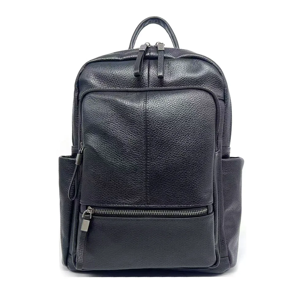 Black Genuine Leather Backpack Man Large Capacity Cow Leather Laptop Backpack Multi-pocket Daypack for Work or Travel Use