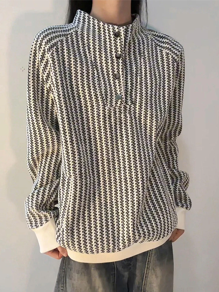 

Cleanfit Men's Hoodie Sweatirt Stripe Pattern Stand Collar Long Sve Comfortable Casual Inner Wear Base irt American Sle