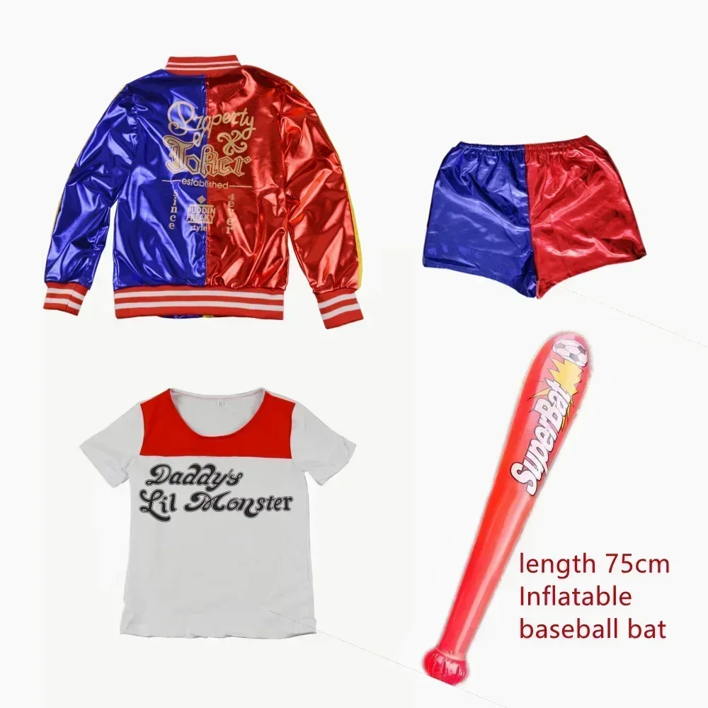 أزياء هارلي كوين التنكرية للأطفال ، تي شيرت فرقة الانتحار ، جاكيت جوكر ، زي الهالوين للفتيات