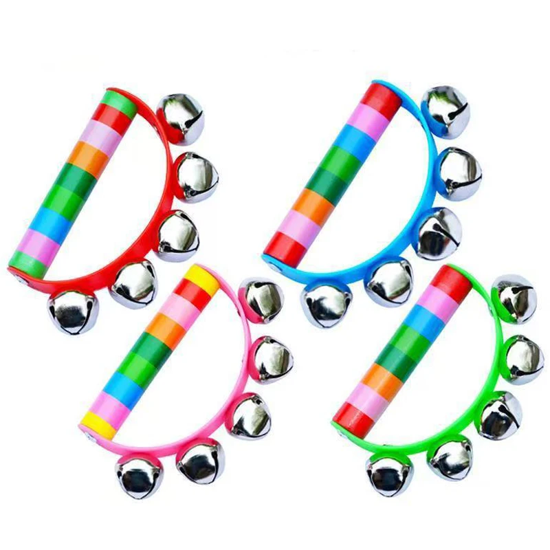 أجراس يدوية قوس قزح بمقبض خشبي، آلات إيقاعية موسيقية، ألعاب هزازة للكبار والأطفال، هدايا ومستلزمات حفلات