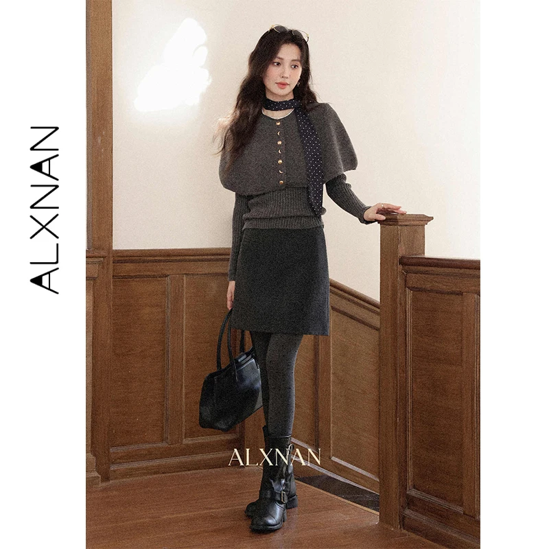 

ALXNAN 2026 Осенне-зимняя серая мини-юбка женская с высокой талией, прямая короткая юбка, элегантная офисная повседневная женская одежда L59380