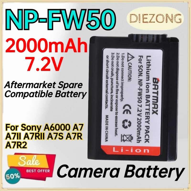 NP-FW50 7.2V 2000mAh Camera Battery for Sony A6000 A7 A7II A7RII A7S A7R A7R2 Aftermarket Spare Compatible Battery