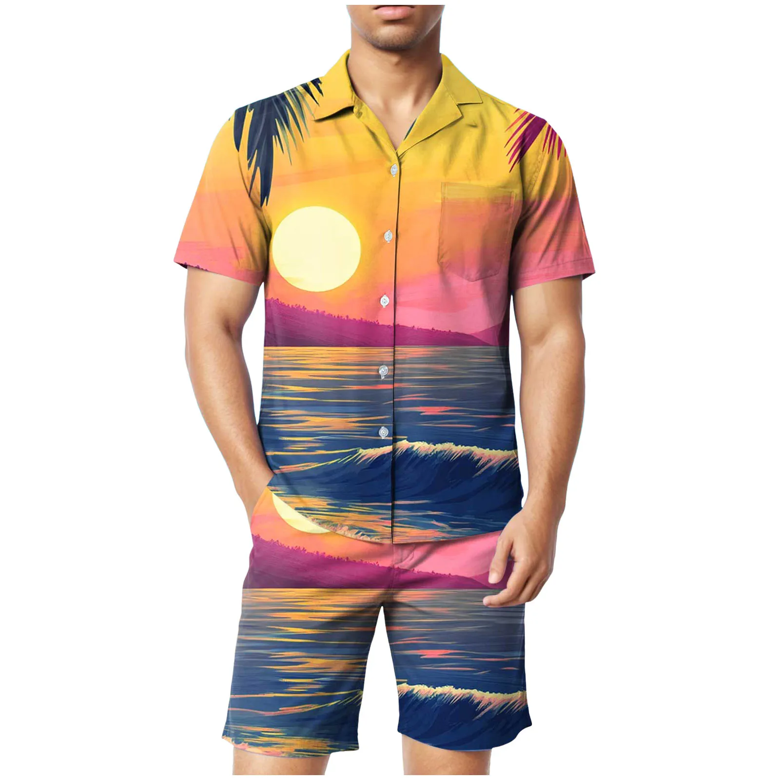 

Man's 3 Piece Suit Men's Hawaii Short Sleeved Shirt And Shorts Two Piece Suit Tuxedo Men