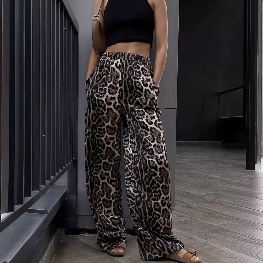 

Women's Leopard Print Pants Fashion Fried Street High-waisted Mop Pants 2025 Spring Loose Casual Pants Street Style Women Pants