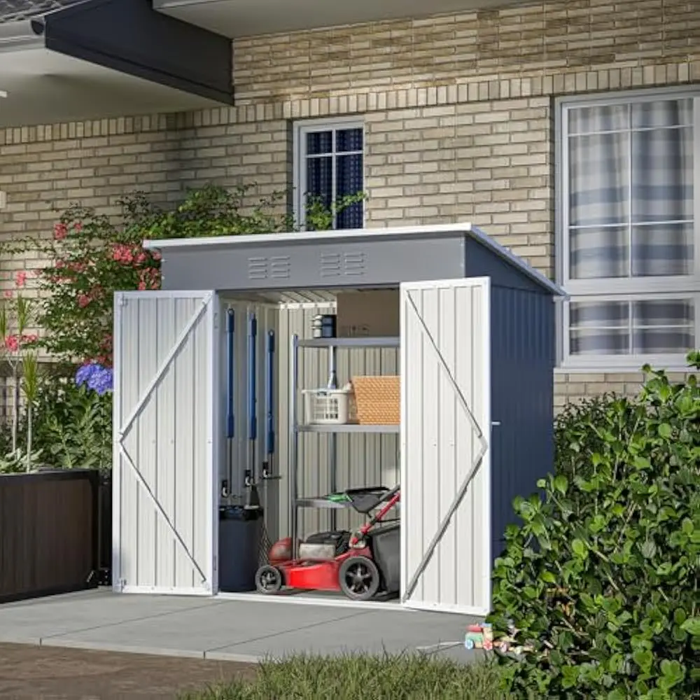 

6x4 FT Metal Outdoor Storage Shed w/Floor Frame and 2 Air Vents, Lean to Storage Shed, Garden Tool Storage Cabinet