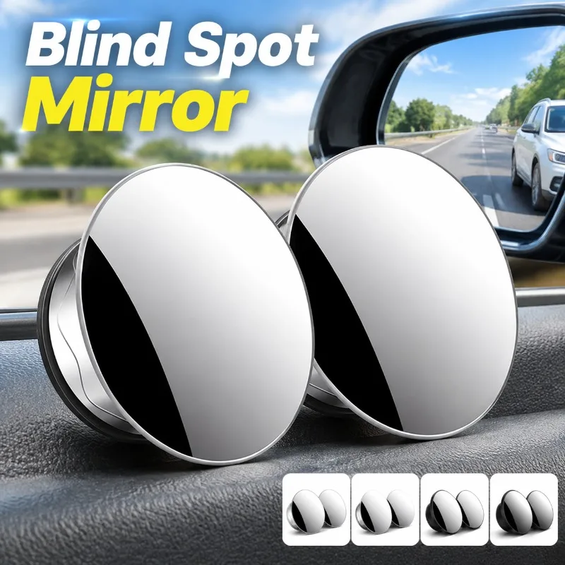 Car Blind Spot Mirror 360° Wide Angle HD Convex Rear View Auxiliary Mirror with Suction Cup Frameless 1 Pair, Reusable Parking