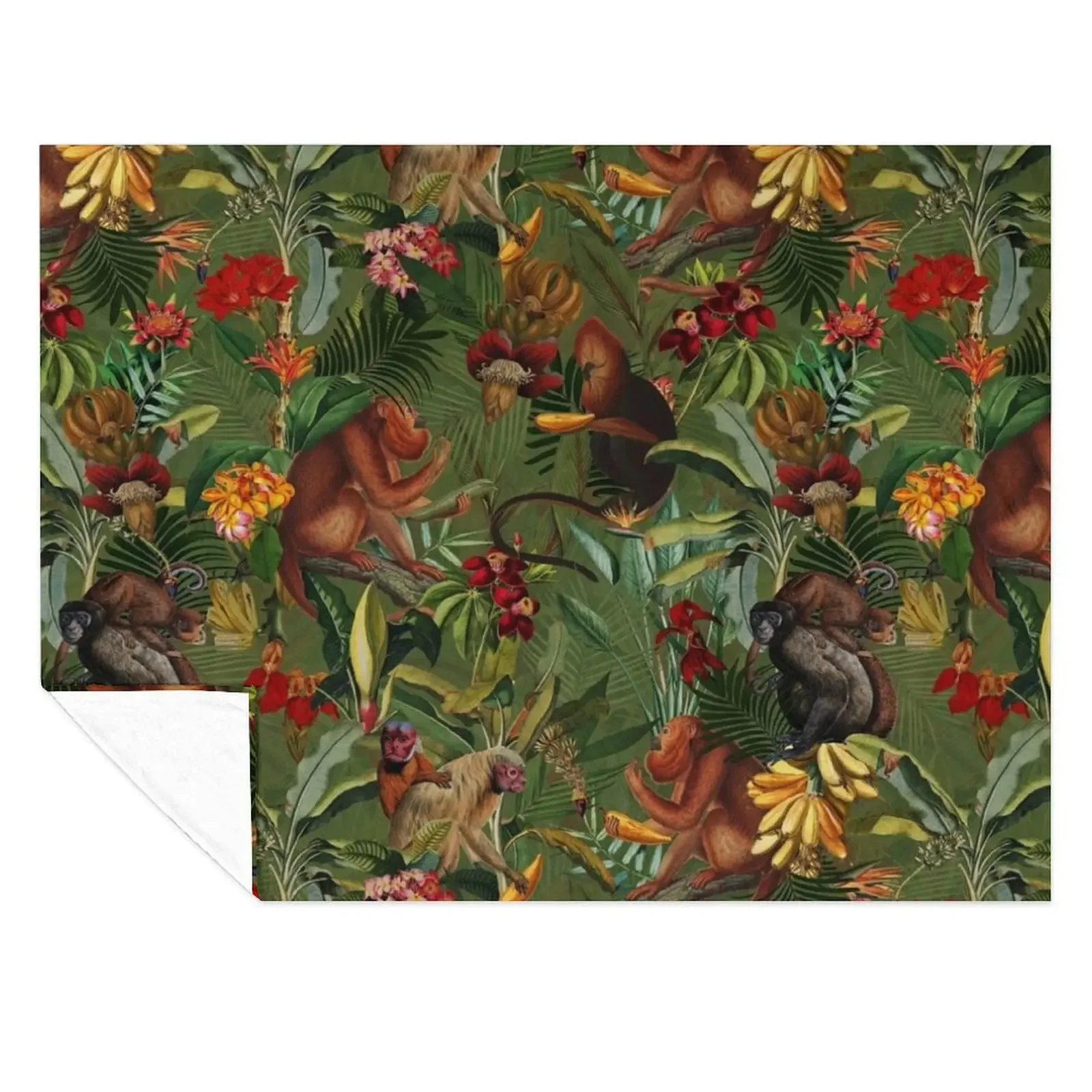 

Tropical monkey jungle pattern - dark green Throw Blanket Soft for winter warm winter Picnic Blankets