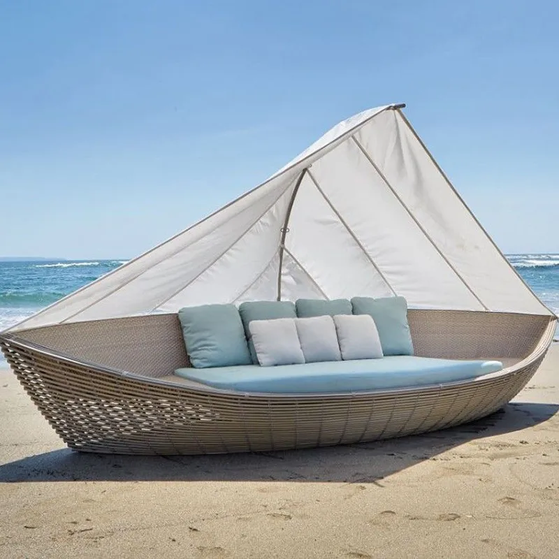 Outdoor rattan bed, hotel swimming pool beach sailing sofa, courtyard sunscreen leisure furniture