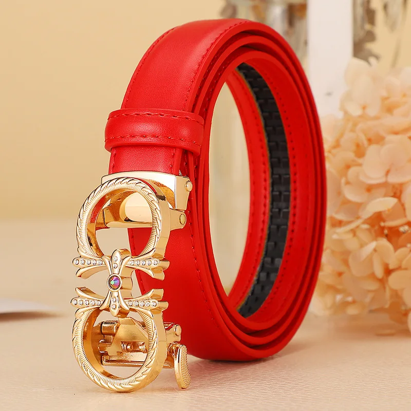 Женский ремень Модный, простой, универсальный, из натуральной кожи с автоматической пряжкой Высококачественный женский ремень с красочным поясом