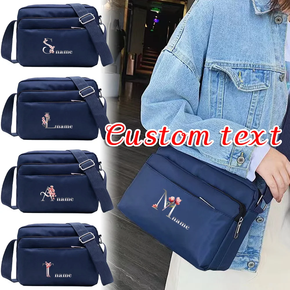 Customized Name Travel Work Commuter Blue Shoulder Bag Simple and Durable Storage Bag Crossbody Bag Customized Product