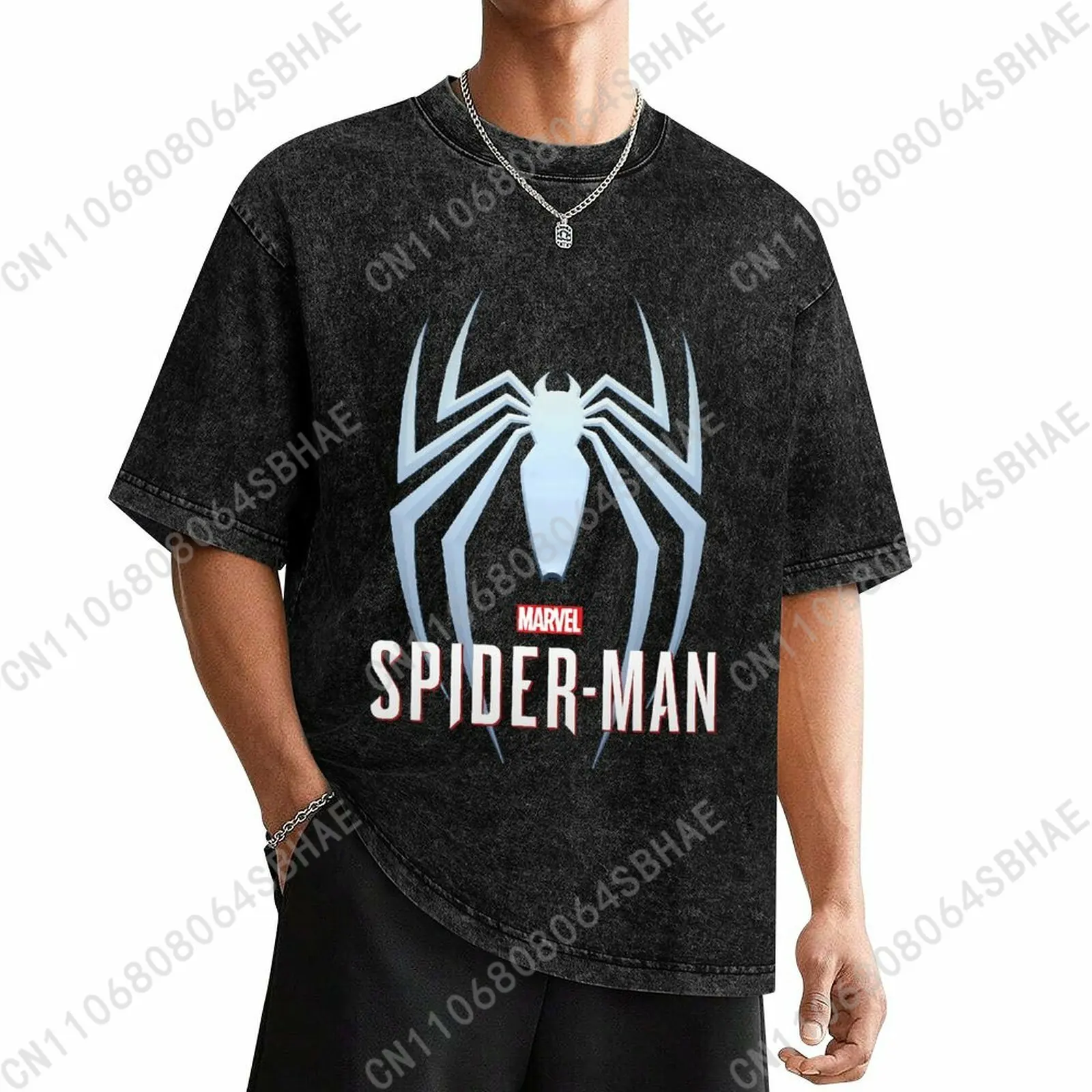 

Marvel Spider Man Custom Mens Vintage T Shirt Washed Distressed Tee Men Retro Short Sleeve Personalized Cotton Shirt Cosplay