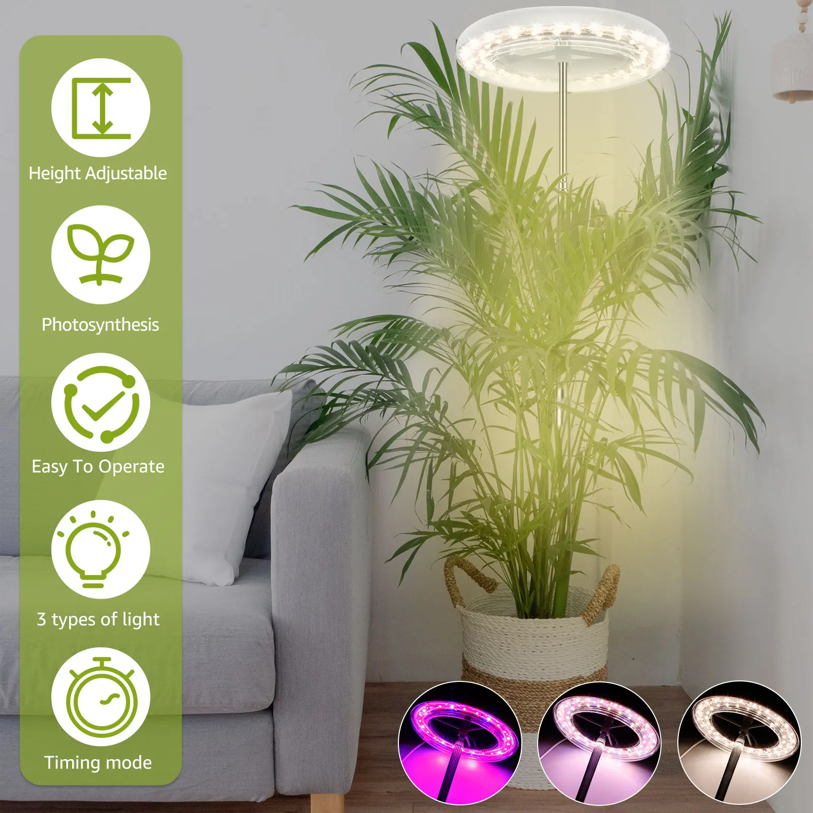 Kweeklicht 3 Lichte Kleuren Plant Groeilicht 9-niveau Dimbaar Volledig Spectrum Plantenlicht Met 3/9/12 Uur Cyclustijder 72 Leds Plant