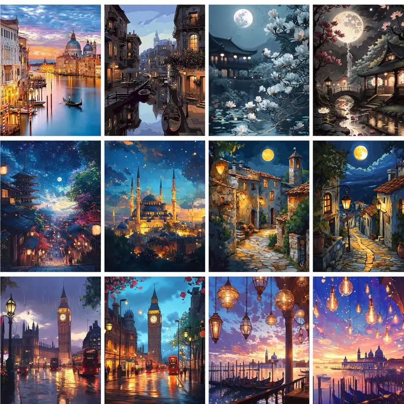 

PhotoCustom Modern Painting By Numbers Diy Gift City Landscape Drawing On Numbers Home Decors For Adults Picture Paint