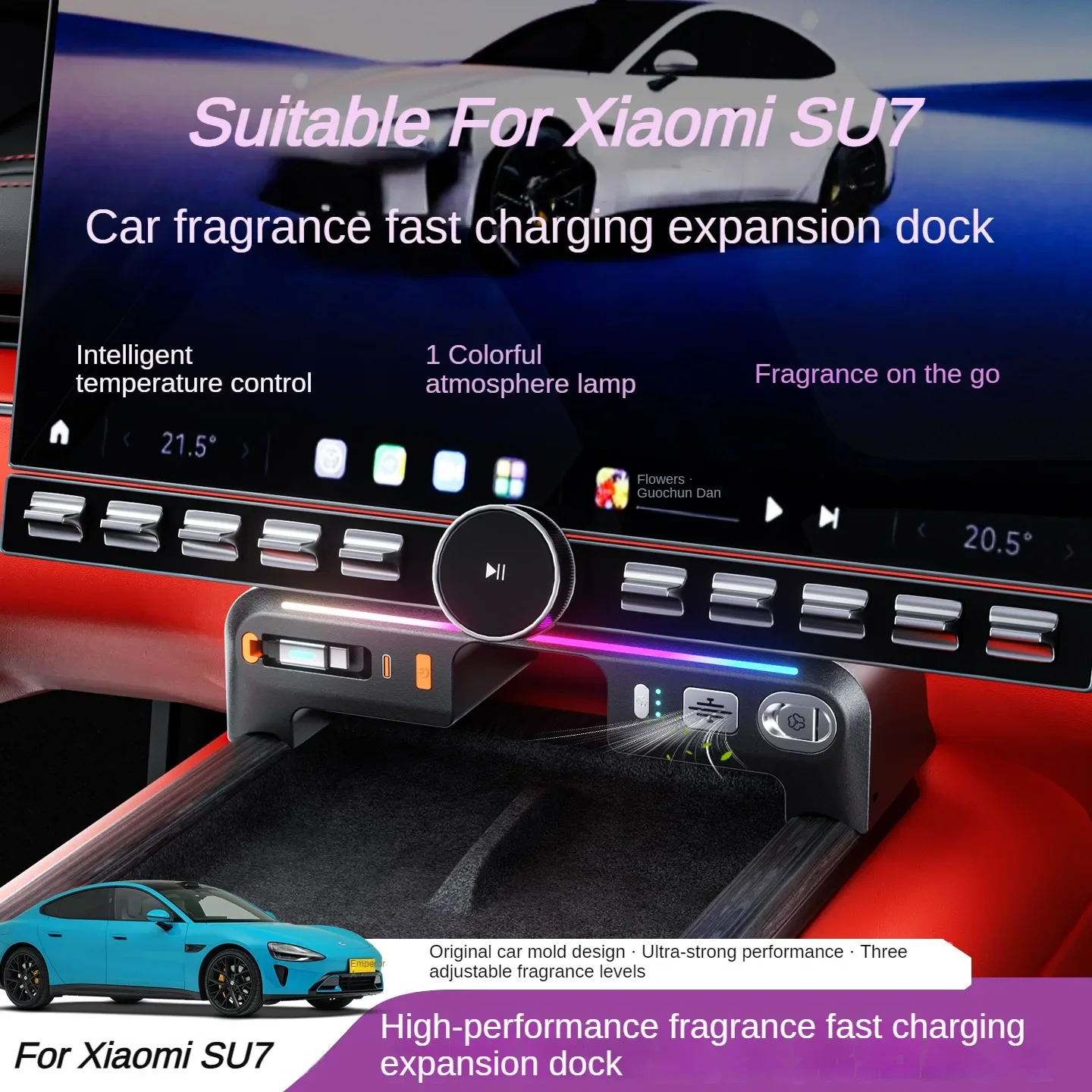 2025 For Xiaomi SU7 Underscreen Expansion Dock TypeC Splitter Adapter With Car Fragrance Holder Modified Charging Parts