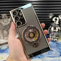 Heat Dissipate Mesh Case For Samsung S24 S25 Ultra Rotating Gyroscope Magnetic Holder Cover For Samsung S23 Ultra S22 Hard Case