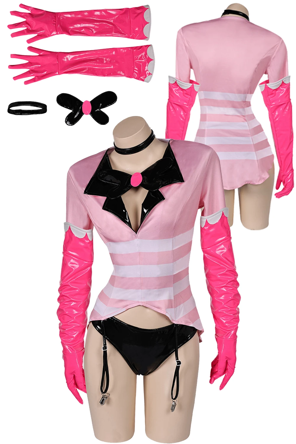 

Angel Dust Cosplay Underwear Costume Cartoon Anime Hotel Roleplay Gloves Bow Sexy Dress Halloween Disguise Women Suit