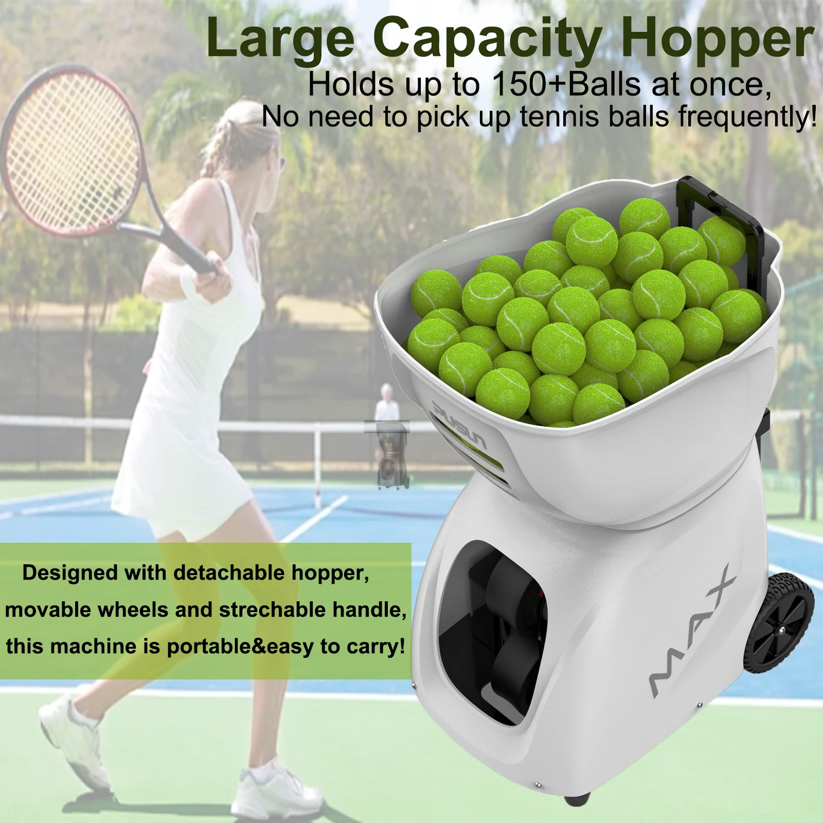 Tennis Ball Machine,PT-Max C Tennis Serving Machine for Professional Training, Hold145+Balls at Once, Support App&Remote Control