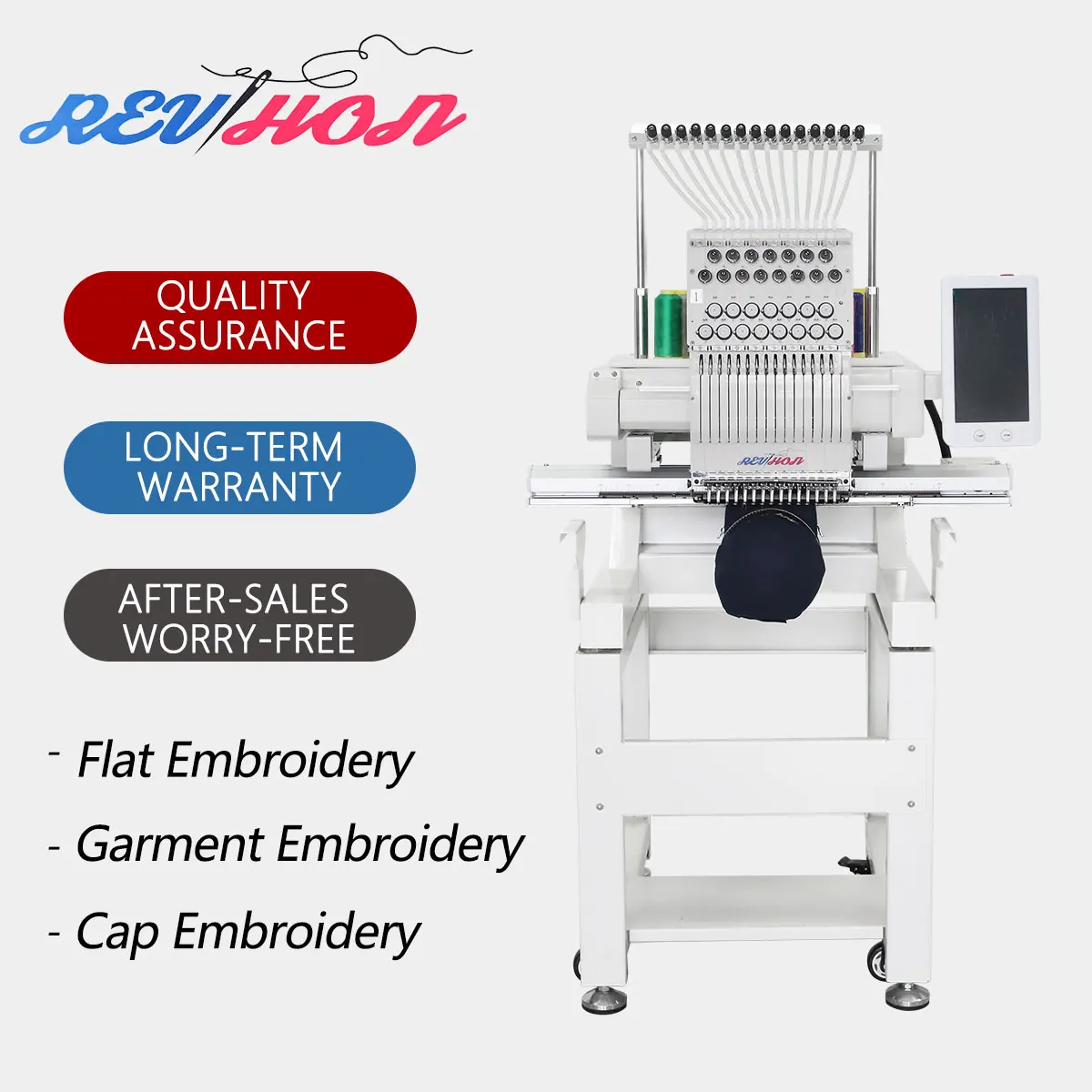 REVHON Computerized Automatic Single Head Cap Embroidery Machine with 1200 RPM Max Speed 600x400MM Embroidery Area