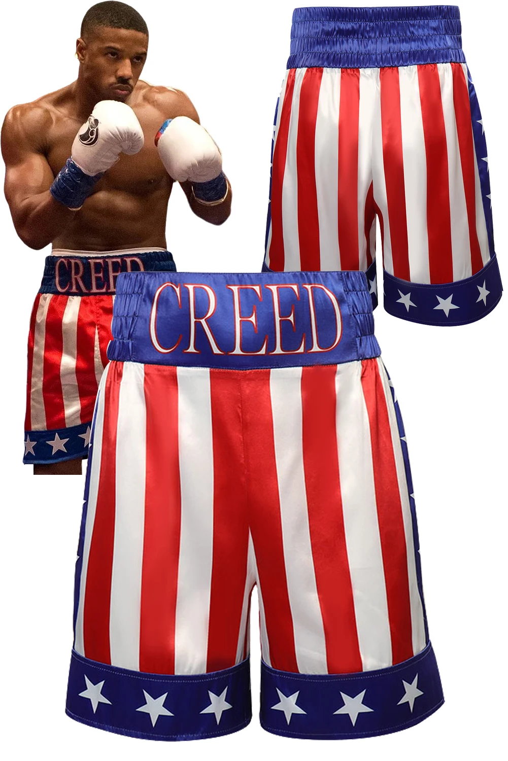 Adonis Creed III زي تنكري للرجال ، شورت ملاكمة ، تمويه فاخر ، خيال ، فيلم ، أحمر ، فستان