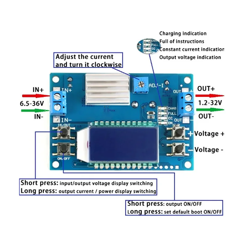 DC DC Buck Converter CC CV Power Module 1.2-32V 5A Digital Display Adjustable Regulated Power Supply Voltmeter Ammeter ZK-J5X