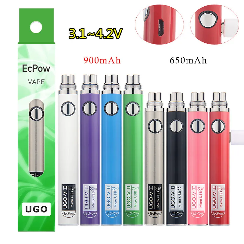 

20pcsUGO-V2 e pipe Battery 650/900/1100mAh с usb Ego 510 thread EVOD UGO V3 микро, сквозной Charge батареи для сигарет