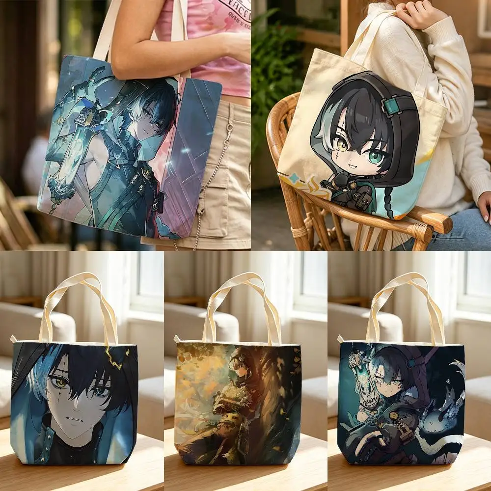 J-Jingran Game Wuwa Waterproof Lined Canvas bags suitable for going to class, shopping, gifts, and commuting