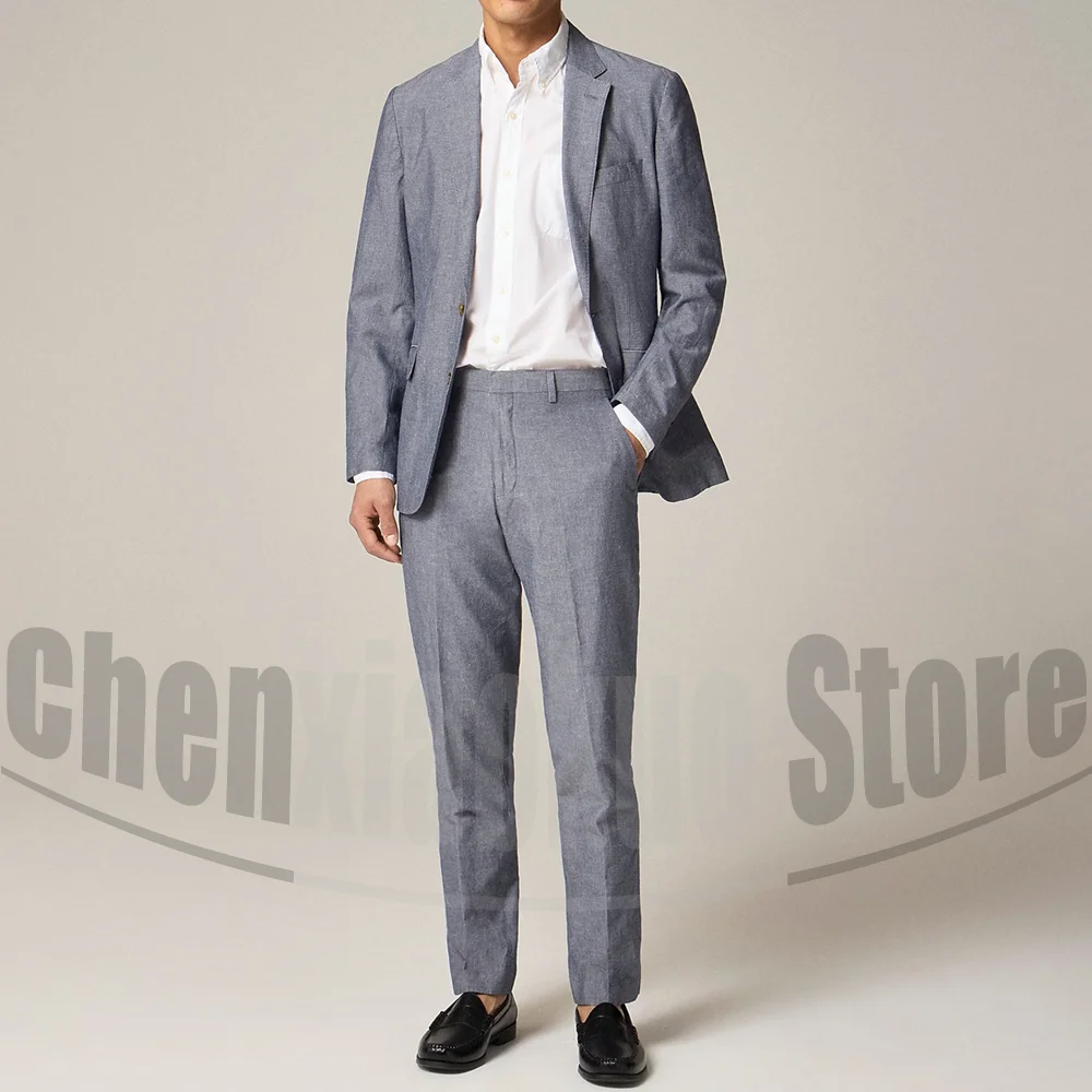 

Chic Linen Suits for Men 2 Piece Single Breasted Daily Smart Casual Wear Fashion Elegant Wedding Party Customized Male Suit