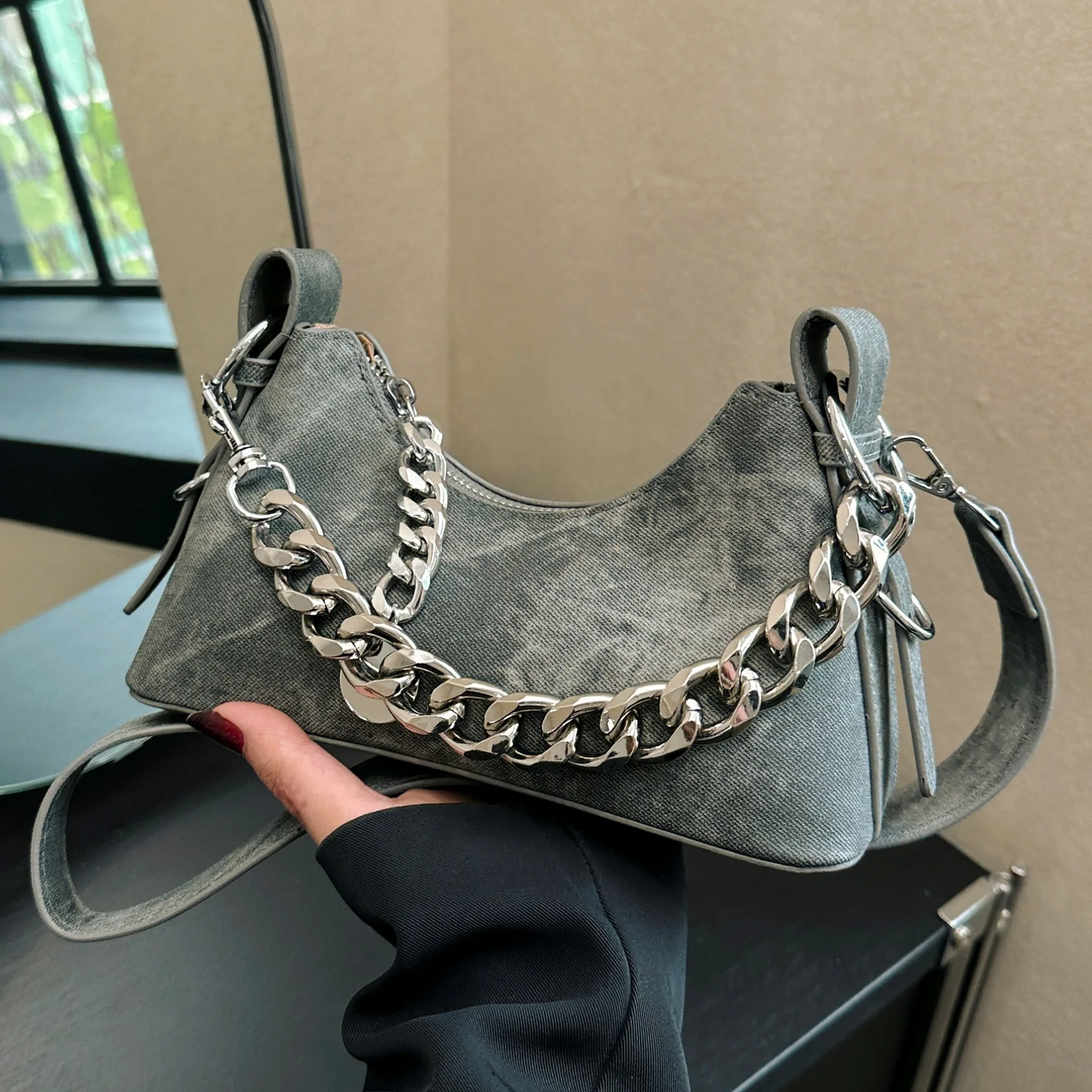 New Europe And The United States Denim Underarm Bag Versatile Chain Crossbody Bag Fashion Trend Women Spicy Girl Shoulder Bag