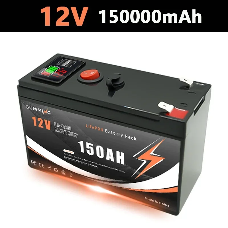Lithium 12V 150Ah LiFePO4 Deep 4000+ Cycles Batterij Oplaadbare batterij voor verlichting, elektrische wielen, zonne-energie/windkracht, kleine UPS