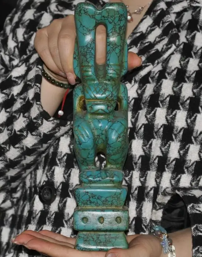 China Hongshan Culture turquoise Carved fengshui Jade Cong Sun God Helios Statue