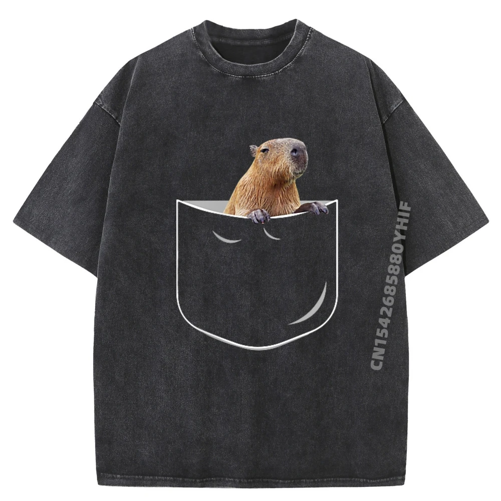 

Mens Printed Tees Pocket Capybara Funny Capybara In Pocket Plain Shirt Mens Loose Washed Shirts For Men Vintage Style