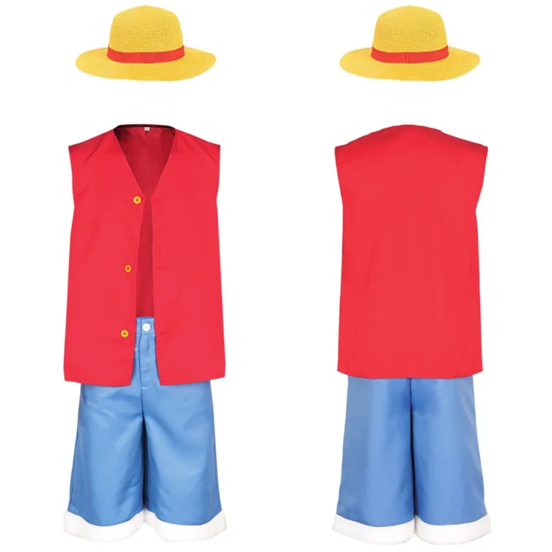 Luffy Children Cosplay Suit Vest Pants Hat Carnival Halloween Party Costumes Roleplay Playsuit for Kids Live Action TV