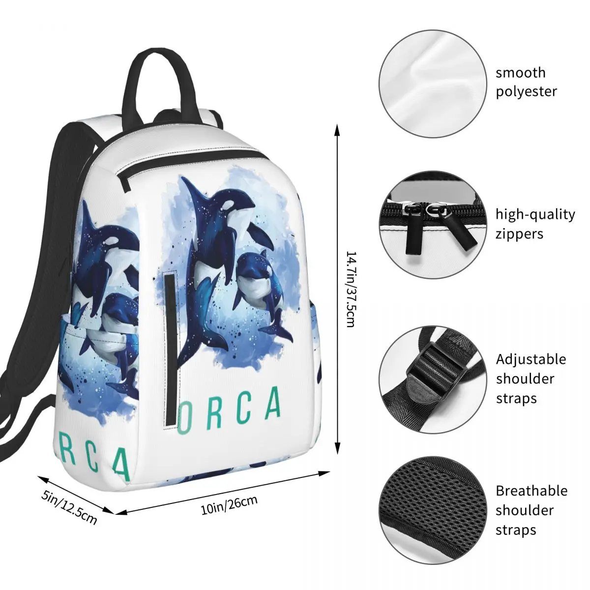 Orca Aquatic Sea Ocean Killer Whale Backpack Student BookBag Children School Bag Laptop Shoulder Bags Boys Girls