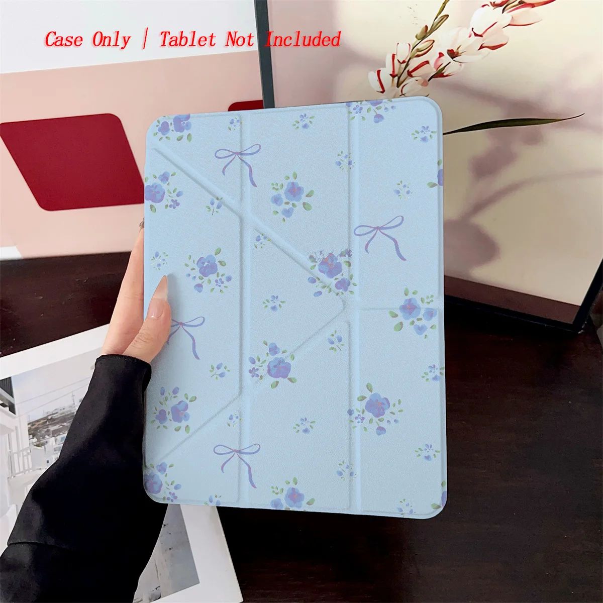 

Delicate Y-Fold Acrylic Purple Small Flowers iPad Case For Apple iPad Pro 11/12.9 Air 3/4/5 Mini 5/6 8th-10th Gen Cover