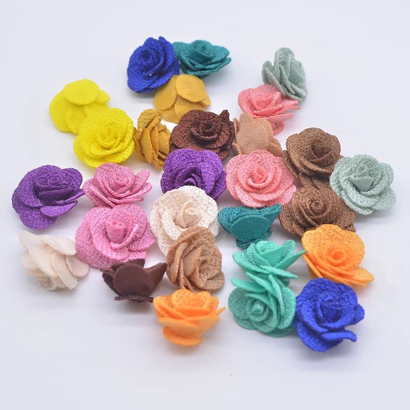 20Pcs 2.5cm 3D Mesh Rose Flower Applique for DIY Headwear Hair Clips Decor Accessories Clothes Hat Shoes Crafts Sewing Patches