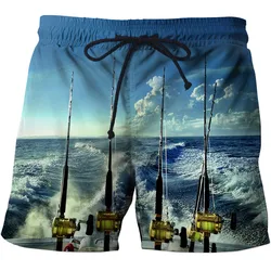 Pantalones cortos con estampado 3D para hombre, Shorts deportivos de cintura alta, para pesca, verano, 2023