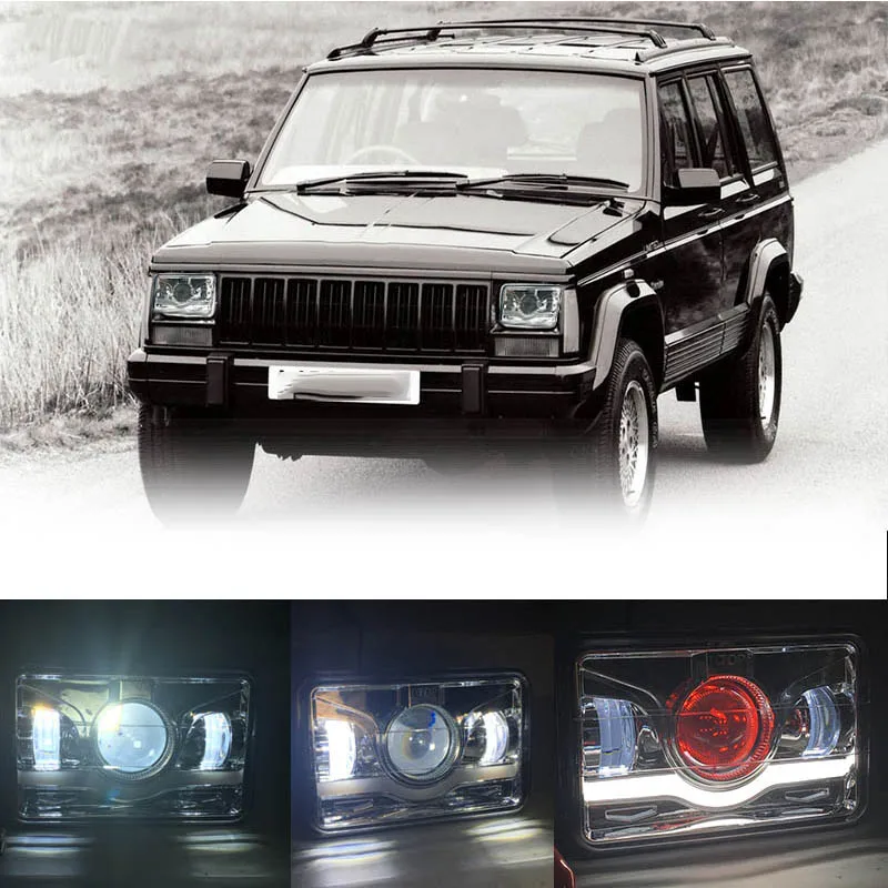 4x6 Square LED Headlight 45W 12V 24V 6000K DRL With Angel Eyes High Low Beam Off Road Lights Super Bright Driving Light For Ford