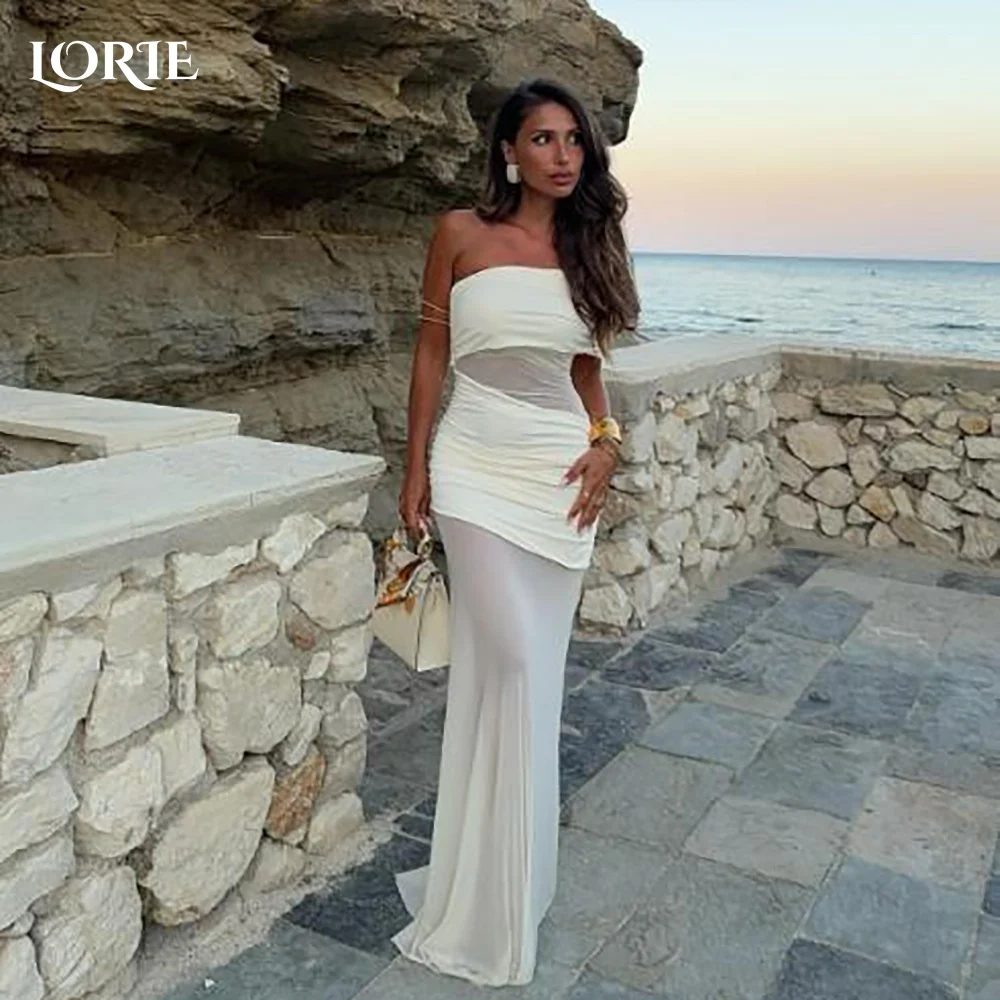 

LORIE Lace Beach Wedding Dresses Strapless A-Line Satin Bride Gown Illusion Princess Bridal Dress vestidos de novia Customized