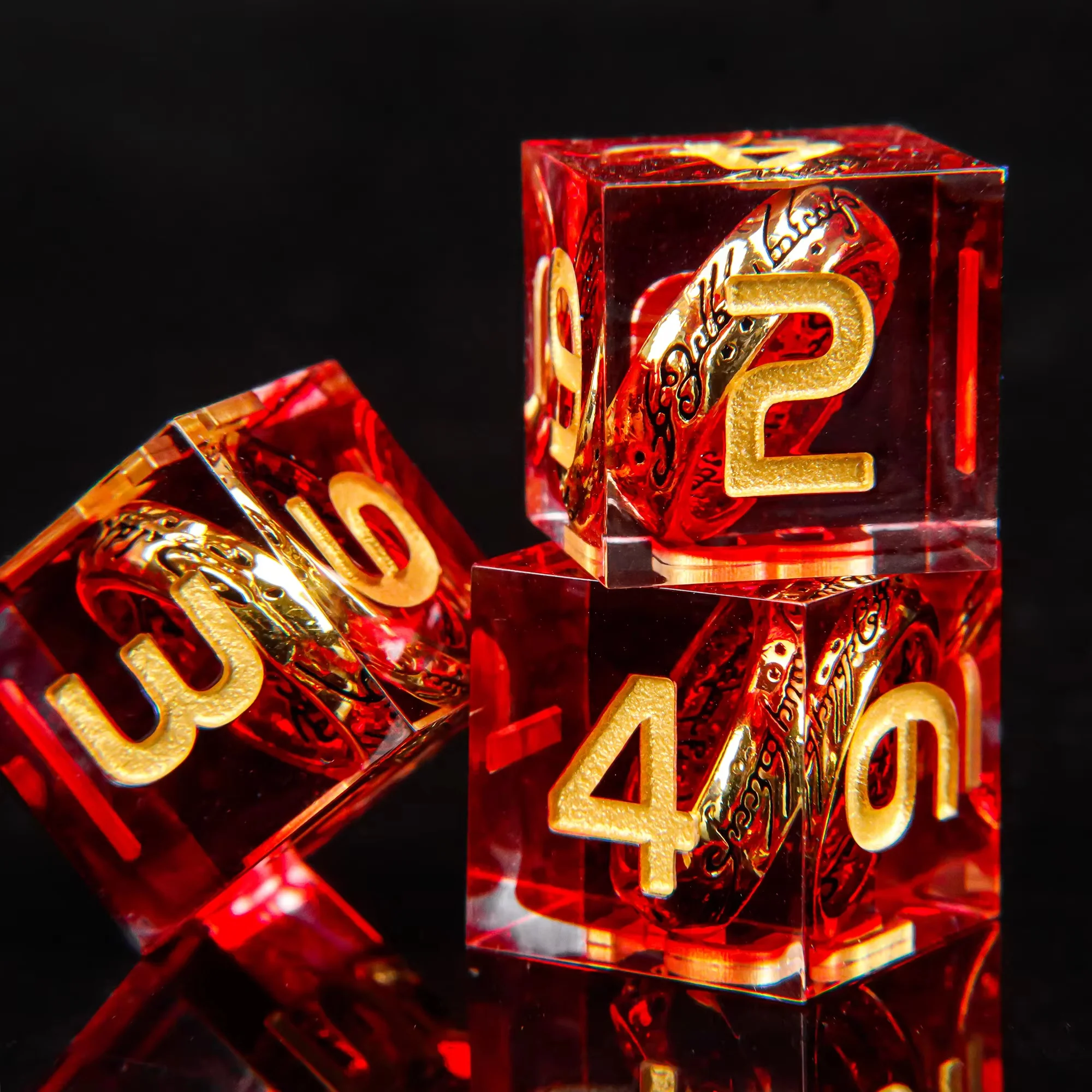 Handmade Sharp Edge Resin Dice Set with Embedded Lord of The Rings Ring, Transparent Clear Polyhedral Dice
