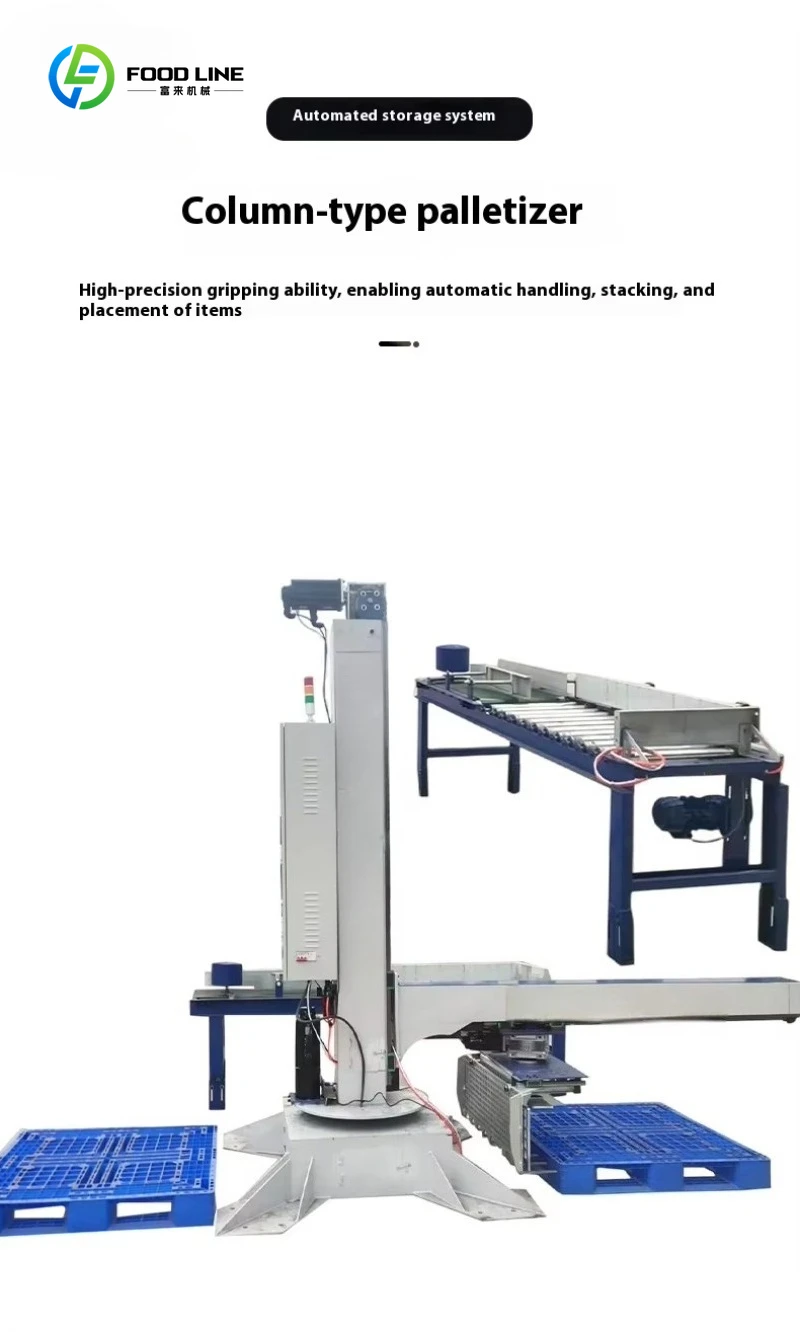 Customized Automatic Single Column Robot Palletizing Machine for Cartons Cans Bags Packaging in the Food Industry